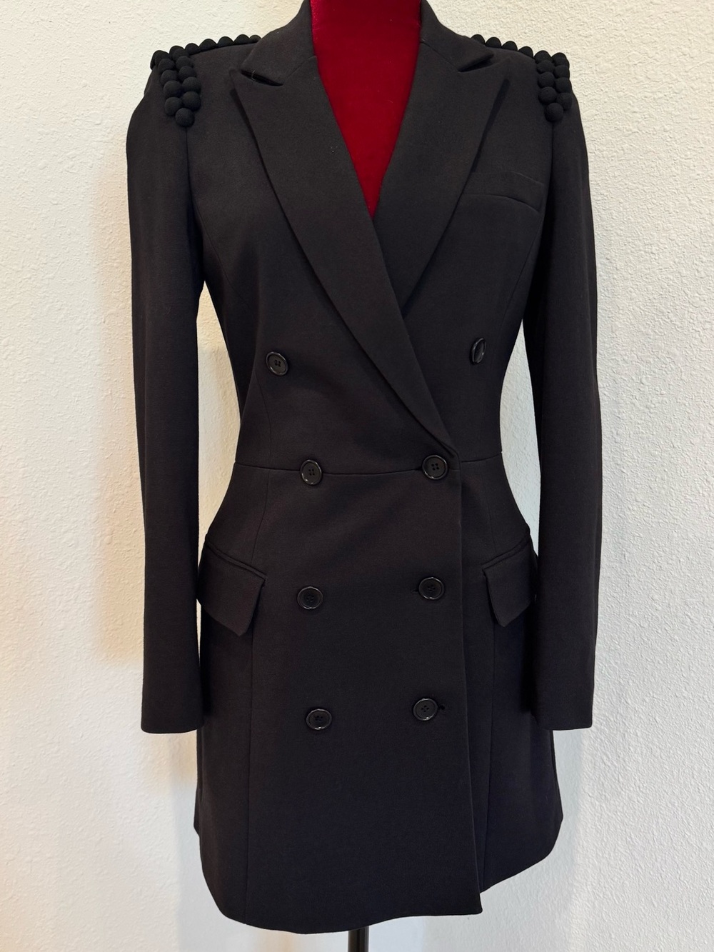 Reiss Black Tuxedo Dress with Shoulder Embellishments S